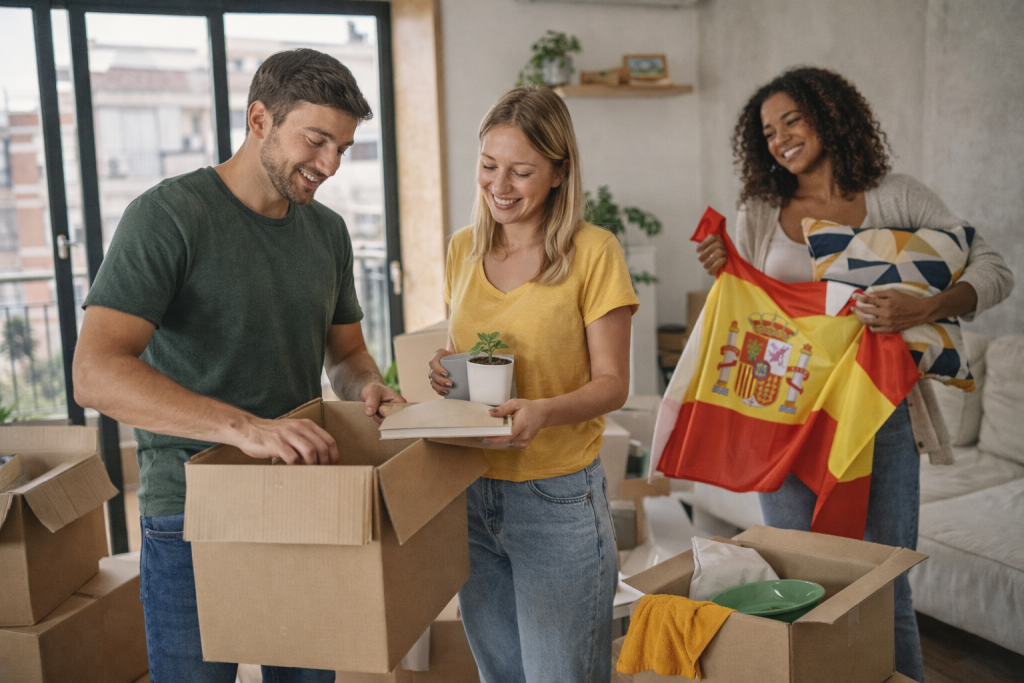Colocation en Espagne : colocataires français emménageant dans un appartement