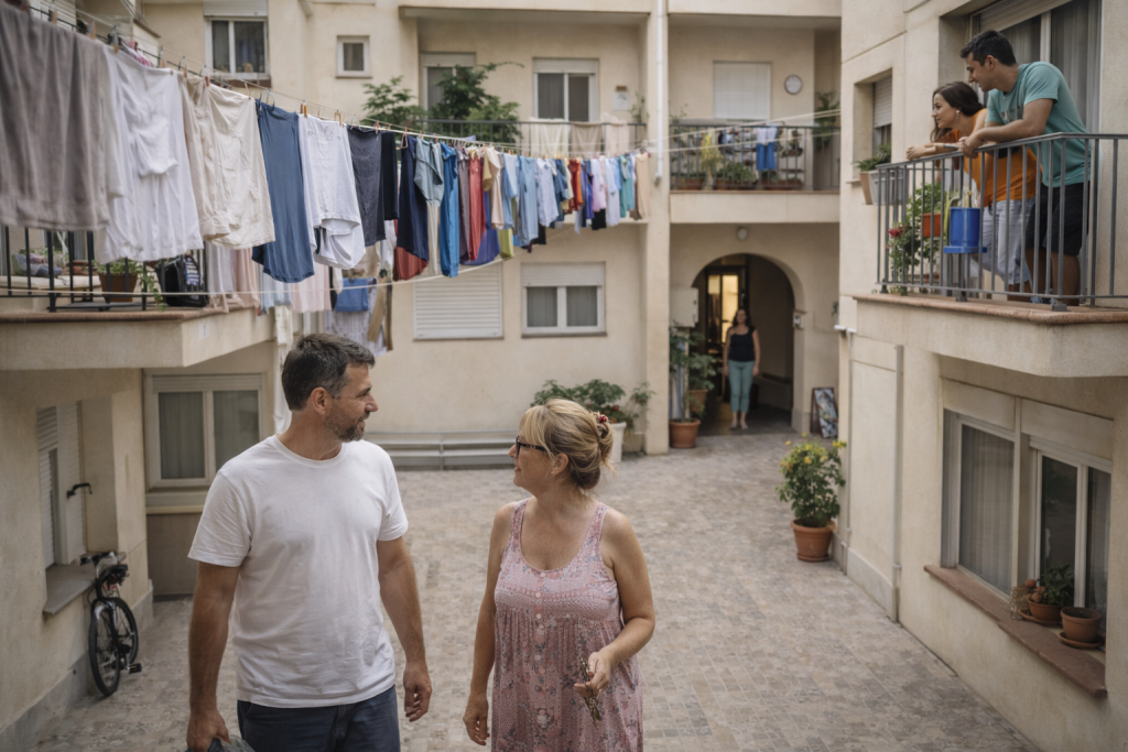 Vie en immeuble en Espagne : cour intérieure, voisins et espaces communs