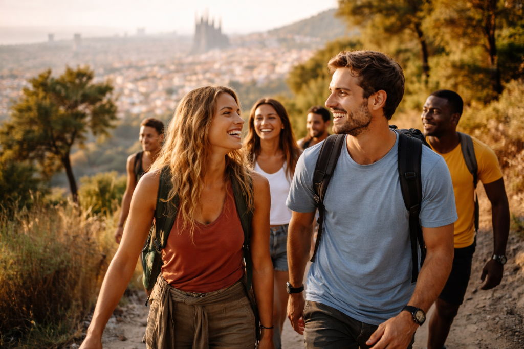 Groupe d’expatriés en randonnée près de Barcelone pour rencontrer du monde et créer des liens en Espagne