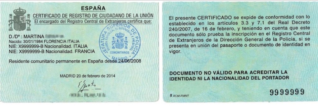 La carte de NIE que vous obtiendrez lors de votre stage en Espagne